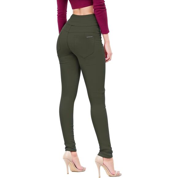 Hybrid & Company Butt Lift Skinny High Waisted Stretch Denim Pants, Olive, 22 - Picture 2 of 5